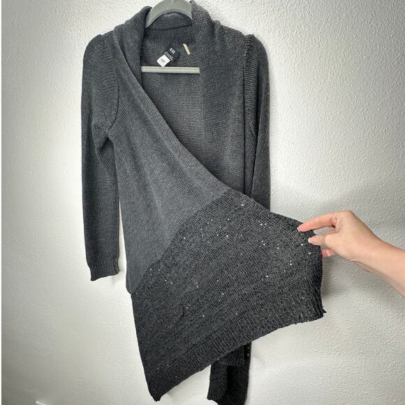 9/15 Saks 5th Ave Dark Gray Waterfall Front Cardigan with Sequins Large - Picture 2 of 16